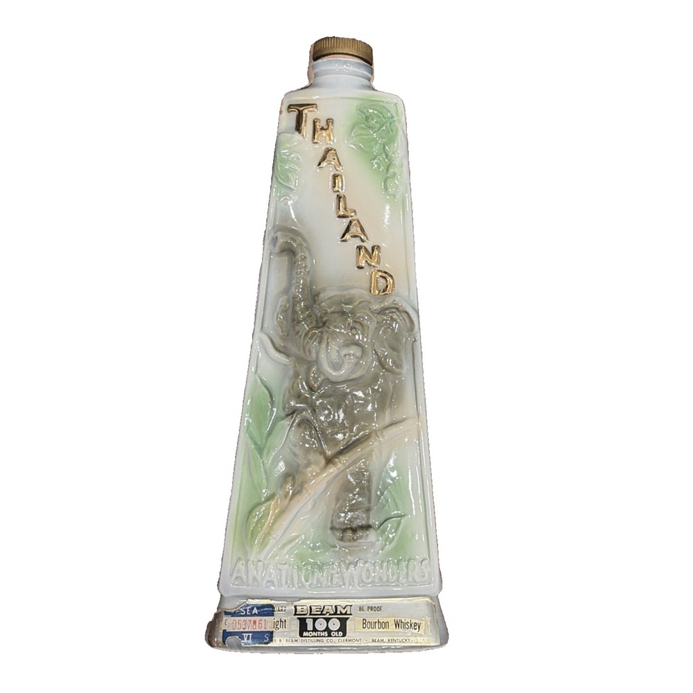 Jim Beam Decanter Thailand Nations‎ Wonders White Elephant Map Vintage 1969 12in